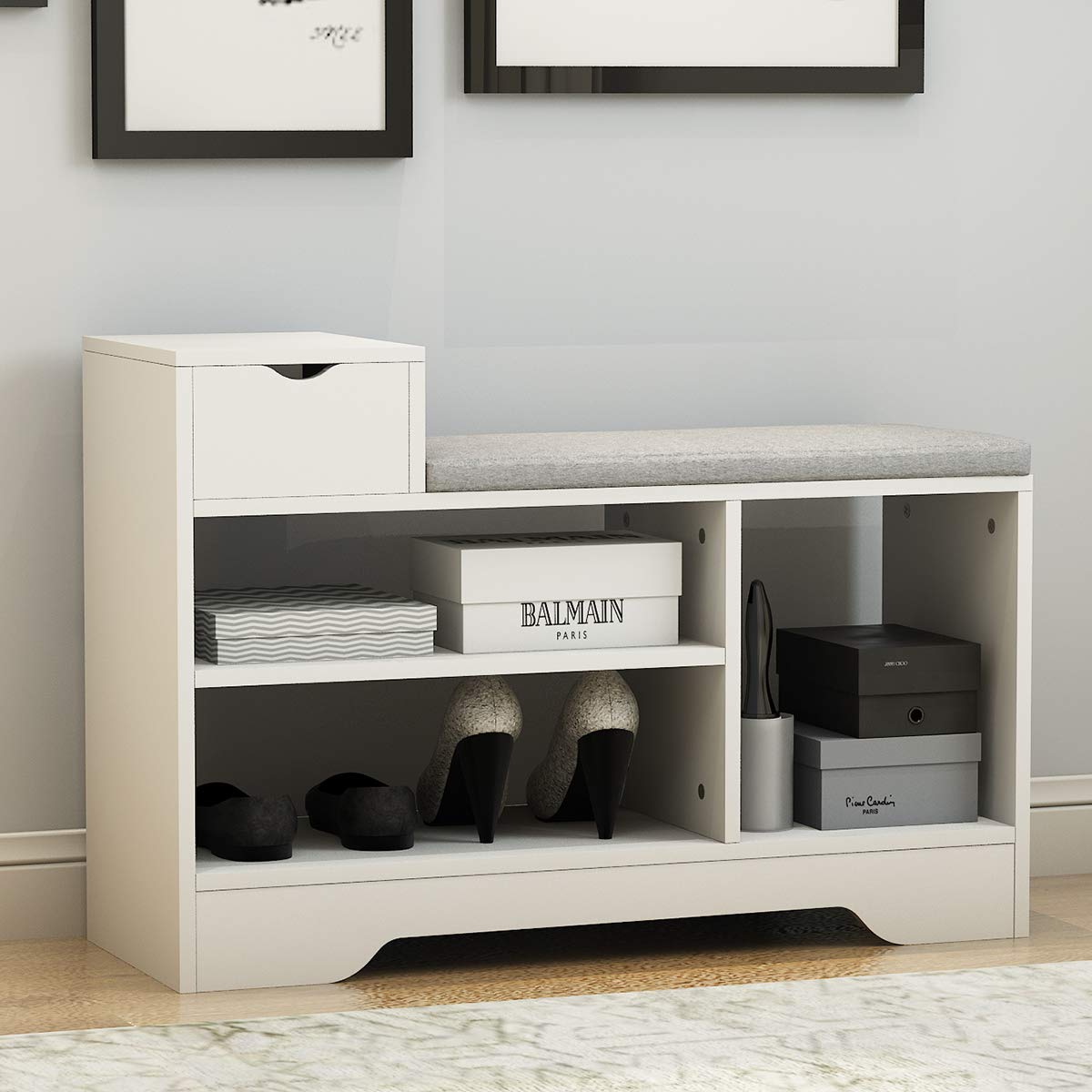 Buy Hironpal White Hallway Shoe Rack Storage Bench Ottoman, Change Shoe