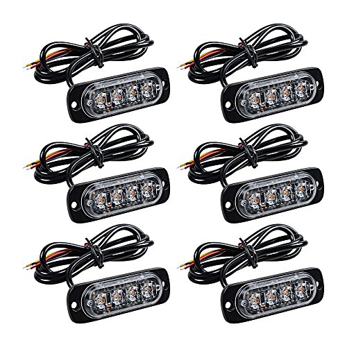 Surface Mount 12W 4-LED Warning Emergency Flashing Strobe Light Bar 12V-24V (6pcs, Amber)