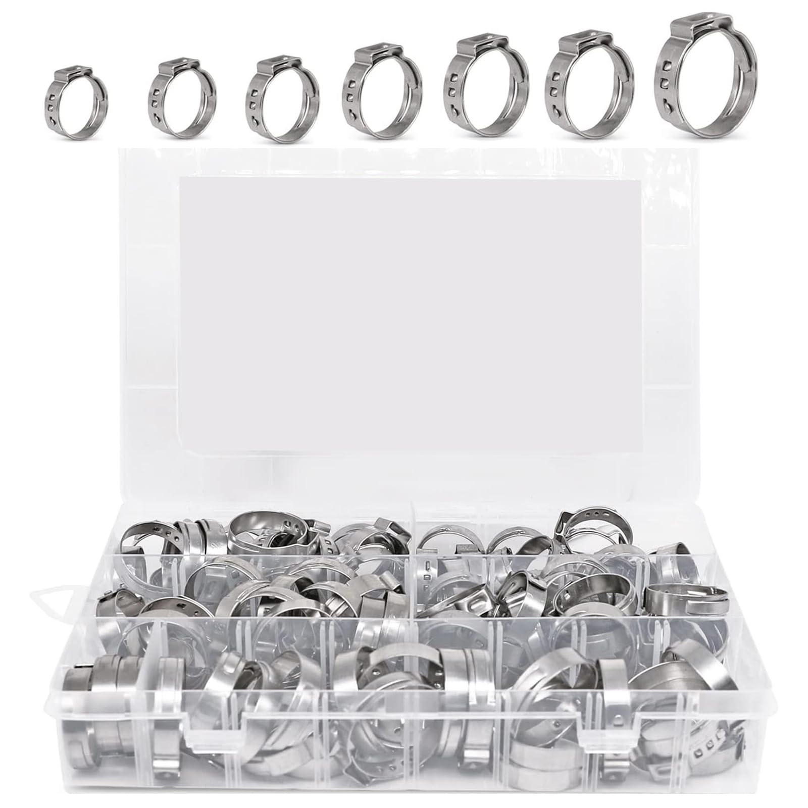 100 Stück stabile Edelstahl-Schlauchschellen, Set, Zahnräder, verstellbare Rohrschellen, tragbar für Sanitär- und Automobilanwendungen