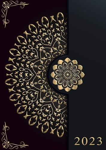 Agenda 2023 Semainier: Planificateur hebdomadaire A4 2 pages par semaine et Calendrier mensuel de Janvier à Décembre 2023 - Luxe Noir Mandala Doré Or ... pour professionnel étudiant garçon et fille.