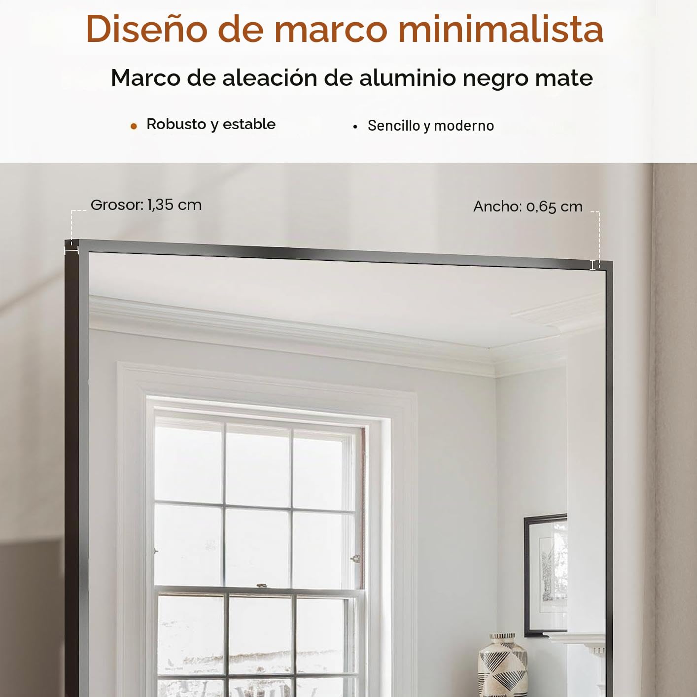 Koonmi - Espejo de pie (171 x 76 cm, Cuerpo Entero Resistente con Marco de Aluminio Estrecho, Minimalista, Gran Espejo de Pared Moderno para Sala de Estar y Dormitorio