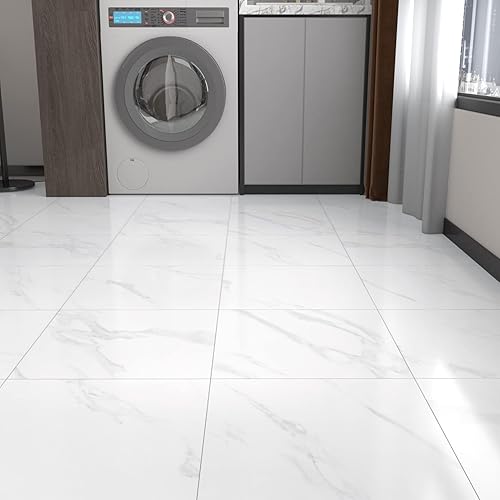 Miniatura 6 de WESTICK Azulejos de piso negros de 12 x 12 pulgadas, 10 unidades de azulejos de vinilo para despegar y pegar, azulejos adhesivos para cocina,