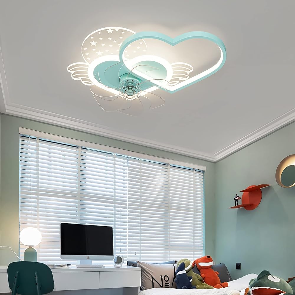 SXDMOUBK Fan Lamps，Kids Ceiling Fans with Lights for Bedroom,Quiet Light Remote Reversible 6 Speeds Modern Led Dimmable (Size:a,Color:Blue)