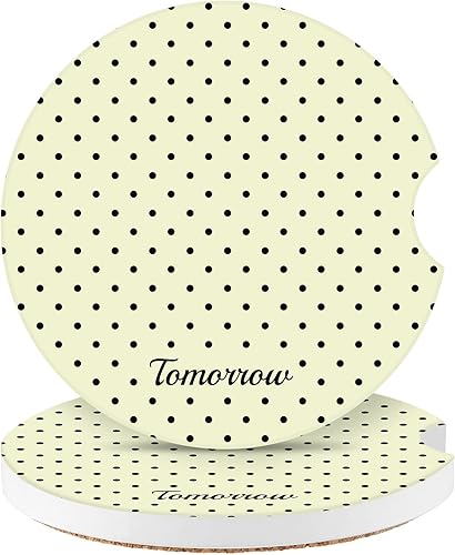 Watbro Paquete de 2 posavasos de automóvil con diseño de lunares para automóvil, 2.56 pulgadas, muesca de dedo retro de los años 70, cerámica