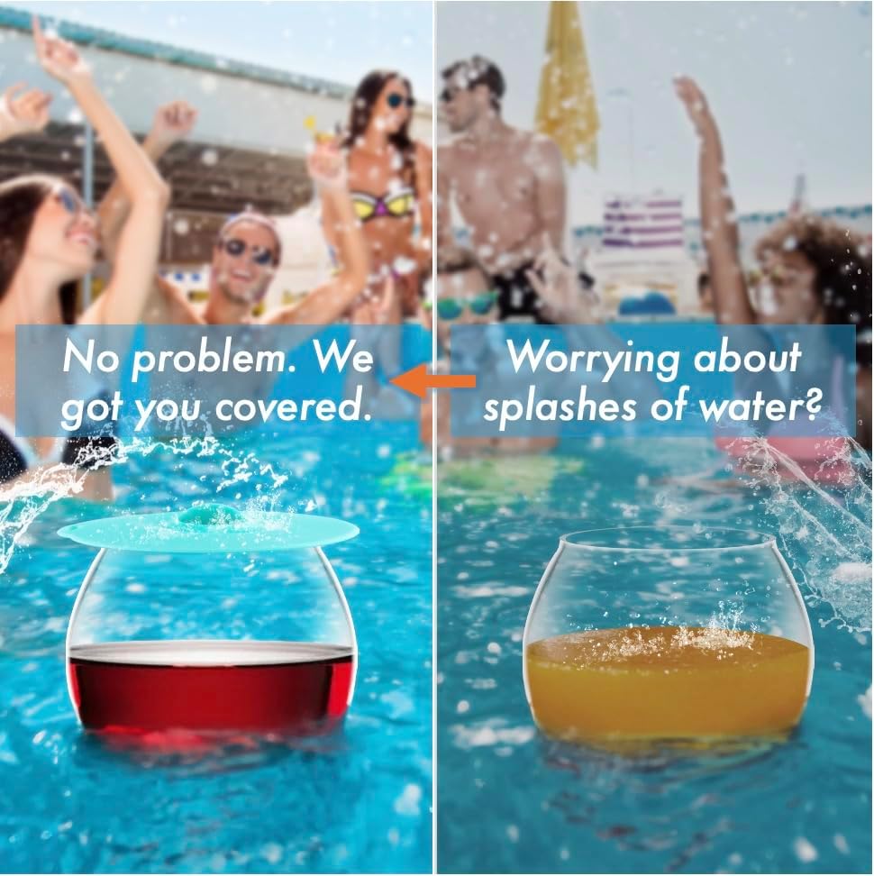 Miniatura 6 de Copas de vino flotantes para piscina con tapas de taza, juego de 4, copas de vino inastillables junto a la piscina, taza flotante, tina de piscina,