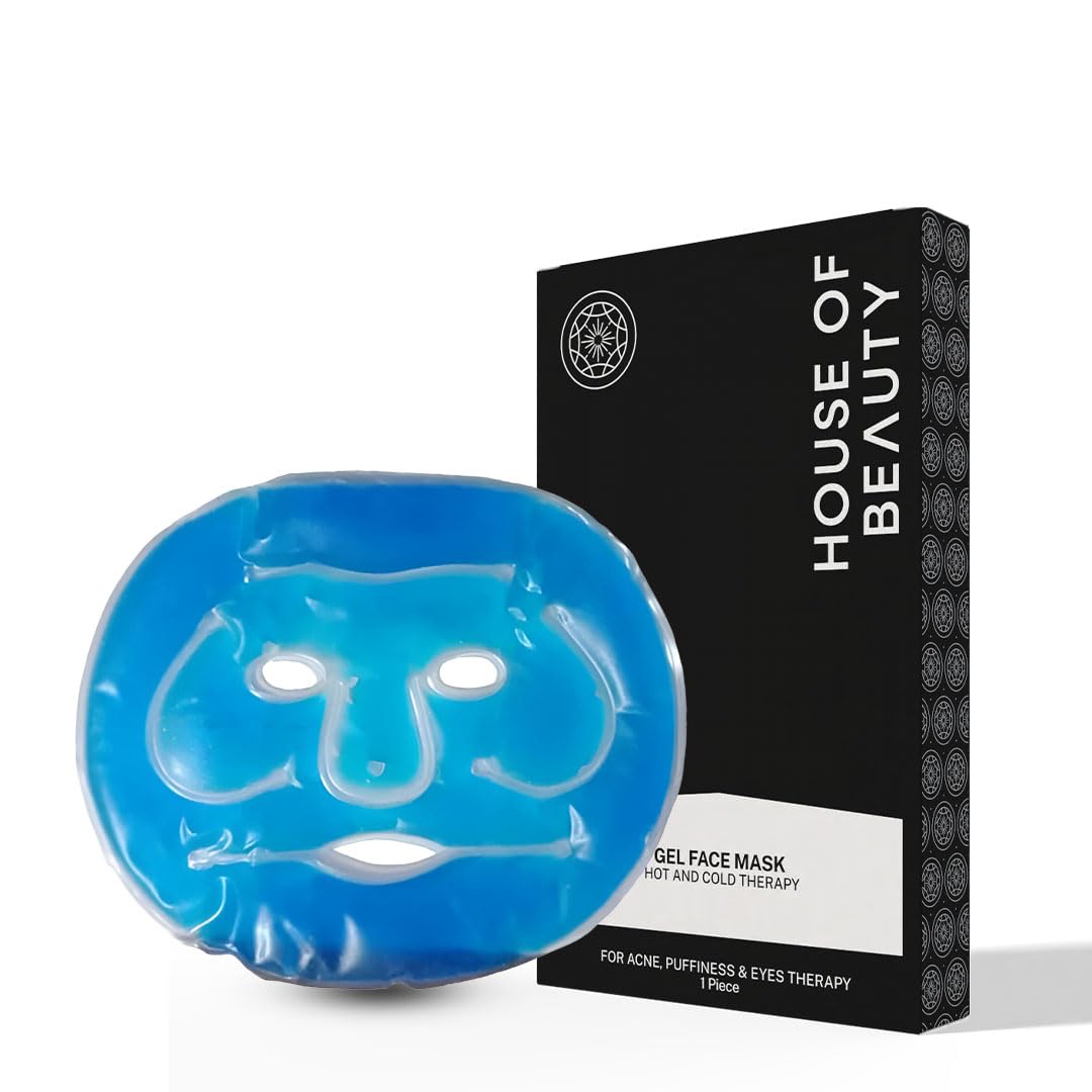 HOUSE OF BEAUTY Gel Face Mask With Adjustable Strap - Reusable Hot And Cold Compress Cryo Therapy At Home Ice Facial Mask For Puffy Eyes, Dark Circles And Stress - (Blue), (1 Count)