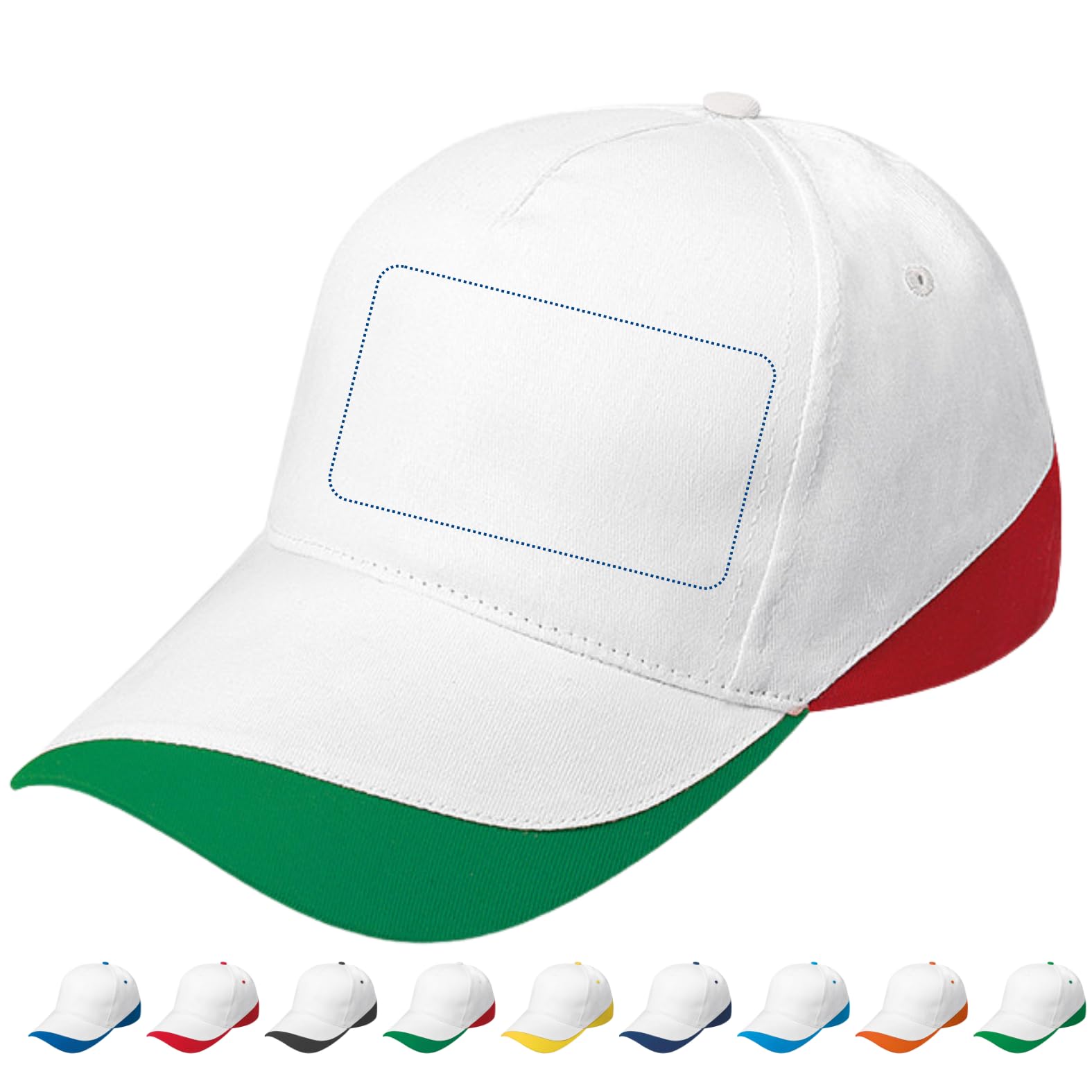 Stock da 10 Cappellini Personalizzati Bianchi con Logo Gadget Personalizzabili Promozionali con Stampa per Eventi, Gite, Fiere, Aziendali Berretti Pubblicitari da Uomo e Donna Stampati con Visiera
