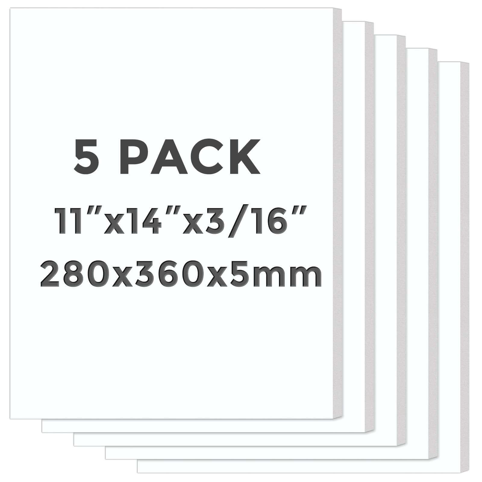 CreGear Foam Boards 5 Pack, 11" x 14" Foam Core Board for Projects, 3/16" Thick White Poster Board Sheets for Signboards, Arts and Crafts, Framing, Display