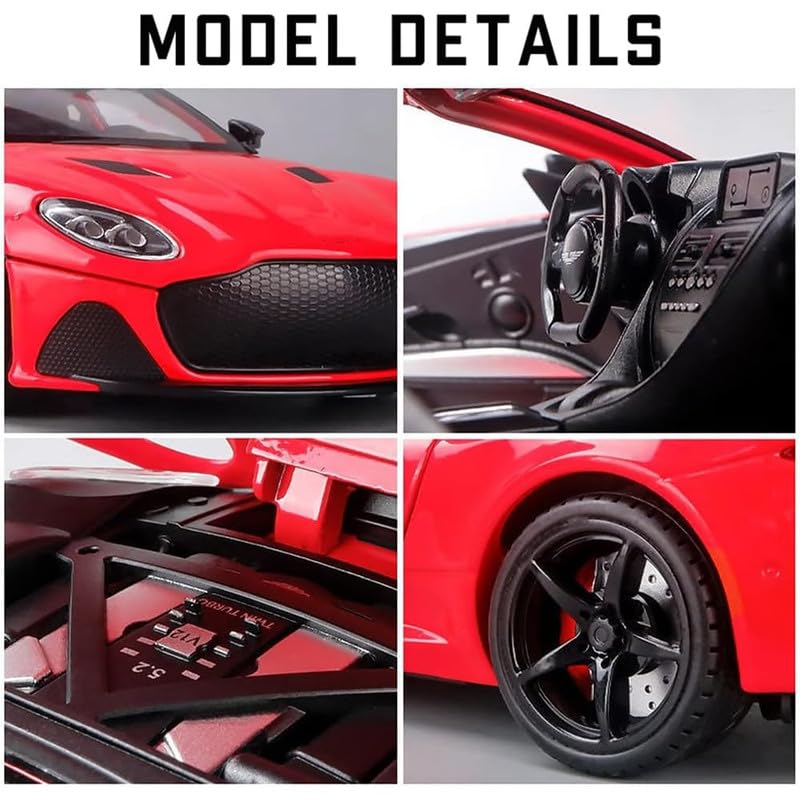 Image of Kids Model 1:24 Astorn Martin Die Cast Metal Car Pull Back Action Opening Doors with Realistic Engine Sound Lights Toy Car Gift for Boys - Red