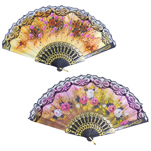image for Grosun 10 Pieces Spanish Hand Fan Spanish Fans Handheld Fan for Women 