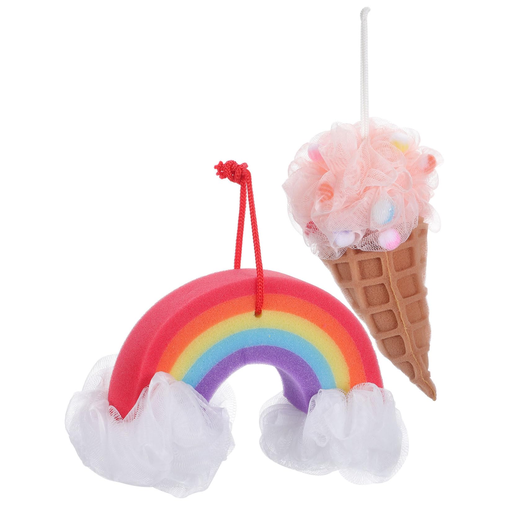 Beaupretty 4piezas Esponja De Forma De Helado Set De Bolas De Baño De Colorida Rainbow Esponjas Exfoliantes Para Bebés y Baño Divertido y Espumoso