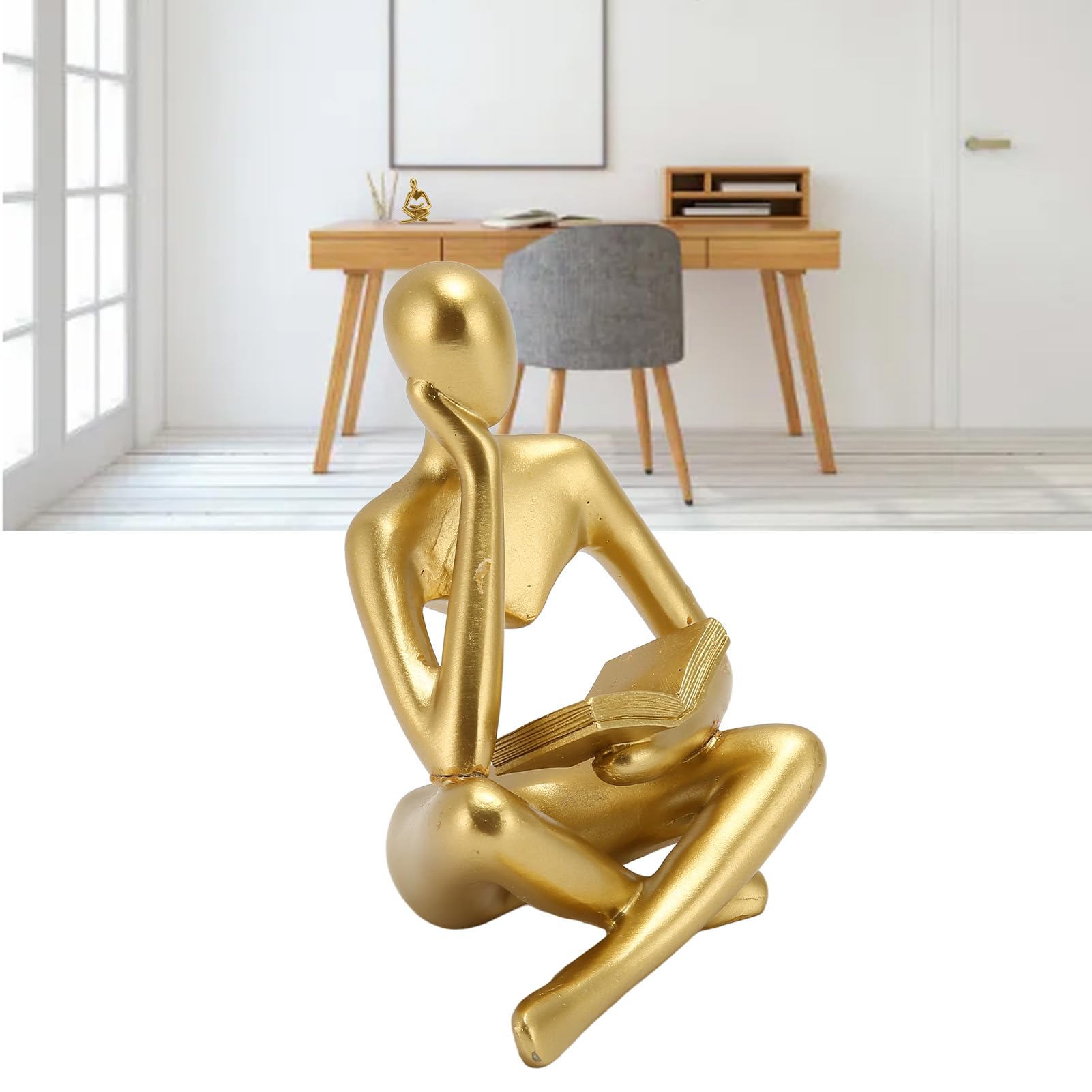 HERCHR Pensatore Statuetta, Sculture Innovativa Signora Lettura Polpa Stampaggio Ufficio Studio Libreria Ornamenti(oro)