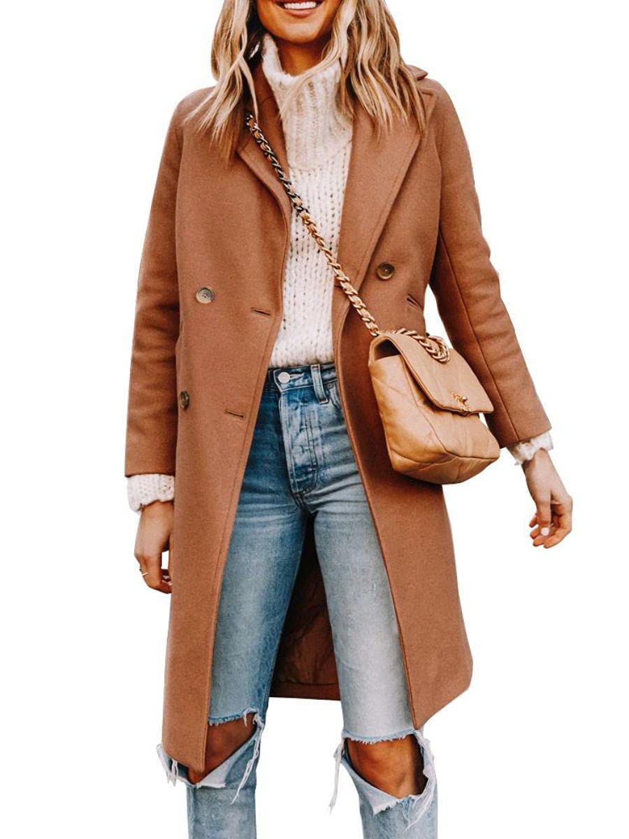 Cicy Bell Damen Mantel mit gekerbtem Reverskragen, zweireihig, Erbsenmantel, Wintermantel, Wollmischung, lange Jacken