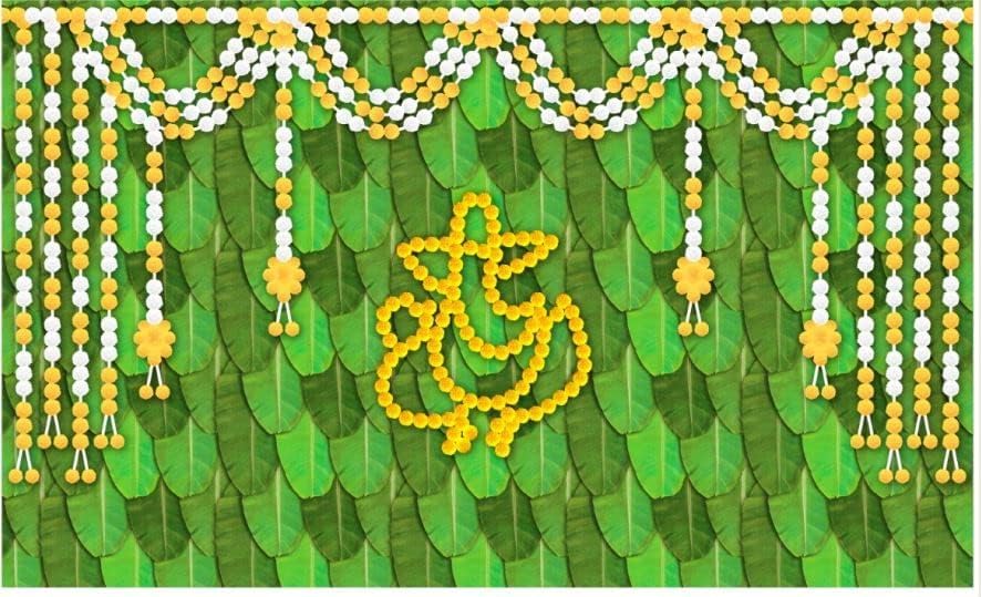 Background Decoration Pooja Decoration Cloth for Wedding and Birthday Fabric Banana Leaf Ganesh 8X5-image-19