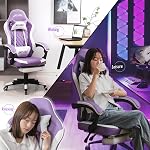 JKOOK Gaming Chair with Footrest, Multifunctional Desk Chair with Linkage Armrest, PU Leather, Video Game Computer Chairs with Lumbar Support, Study,Game,Office,JK08 (Purple)