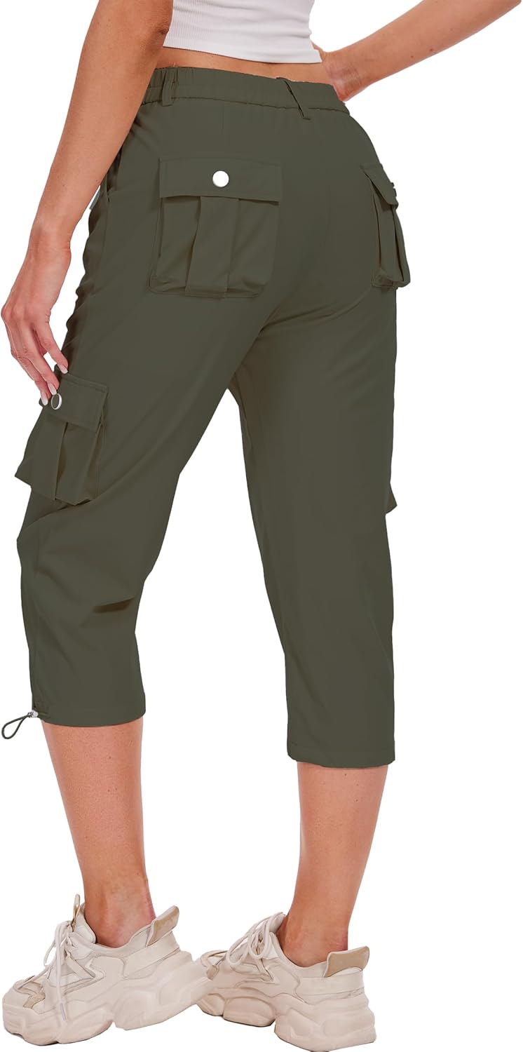 Cargo Capris for Women Hiking Pants Casual Summer Quick Dry Outdoor Travel Pull On Capri with 6 Pockets - Image 4