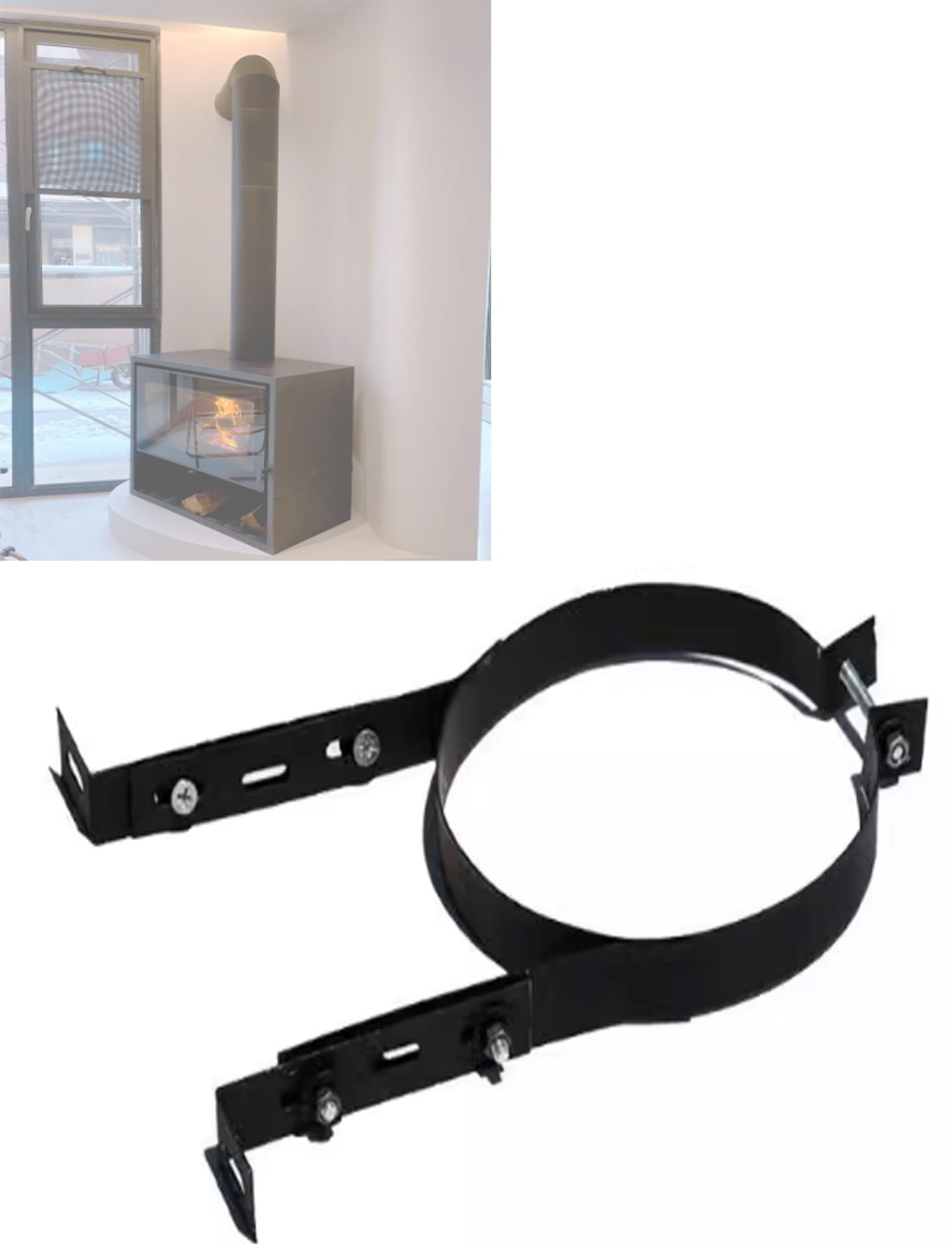 Soporte de Chimenea para Techo, Soporte Ajustable de Acero Inoxidable para Chimenea - Abrazadera para conducto de Humos y Colgador de Tubo de Estufa para cabañas de Madera, Salas de calderas