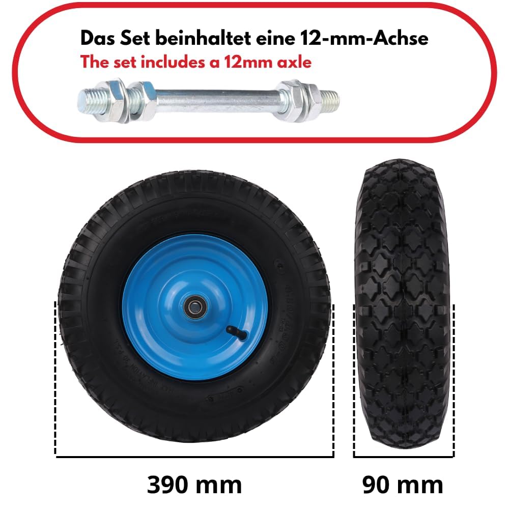 Koło do taczki, pompowane koło 2-6PR 4.80/4.00-8PU niebieskie, Ø 40 cm, koło zapasowe, felga stalowa, opona, taczka, koło gumowe (6PR)