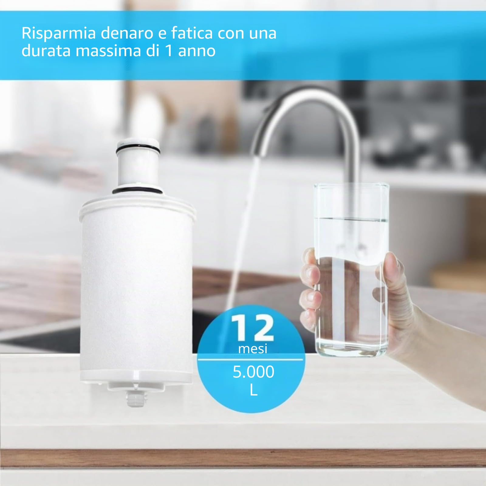 Cartuccia filtro dell'acqua per espring 100186, ricambio al carbone attivo, filtrazione di precisione da 0,2 μm, capacità 5000 l, bianco