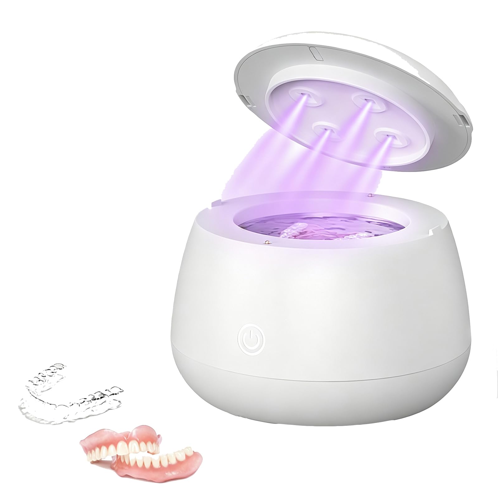 Nettoyeur À Ultrasons Stérilisation UV Appareil De Nettoyant Prothèses Dentaires Machine 200 Ml Nettoyeur Bijoux Ultrasons Pour Aligneurs Protège-dents Prothèses Dentaires Bijoux,White-200ml