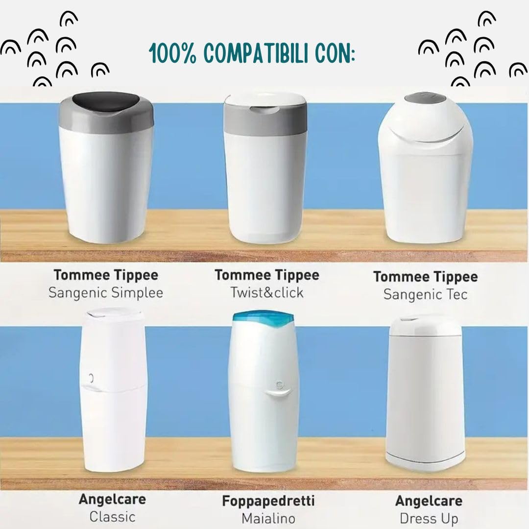 Ricarica compatibile con mangiapannolini Tommee Tippee Twist & Click, Sangenic Tec e Simplee – Confezione da 12 ricariche