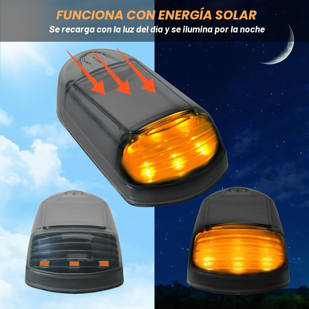 Luces LED solares inalámbricas para Cabina de Coche Riloer, luz ámbar | Luz LED solar para cabina, compatible con todo tipo de vehículos, incluidos camiones, automóviles y modelos universales.