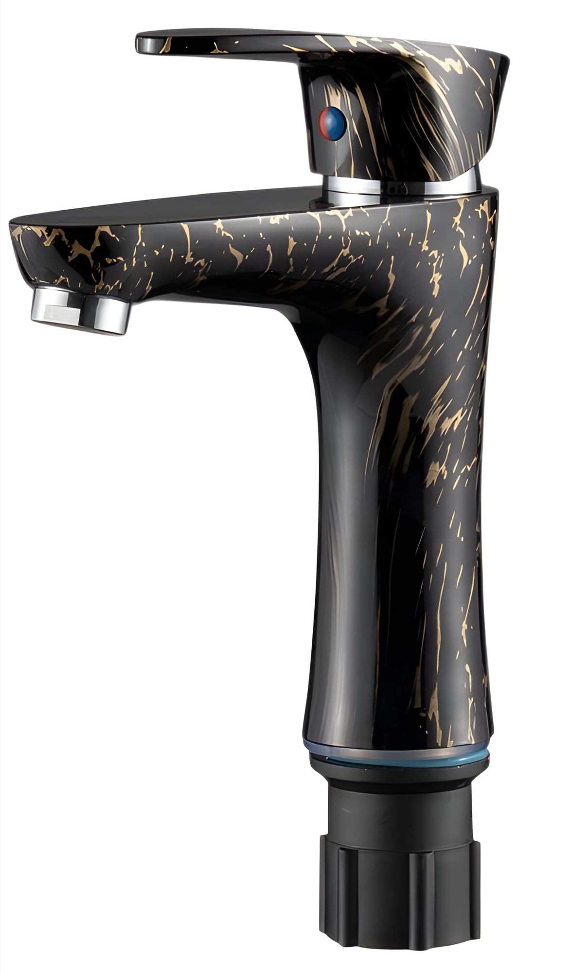 24x7 eMall PVC Black Basin Tap Faucet Mixer Black Gold Marble Design for Bathroom Toilet Wash Basins Hot and Cold Water Tap Short Body - 7 Inches Wash Basin tap-image-19