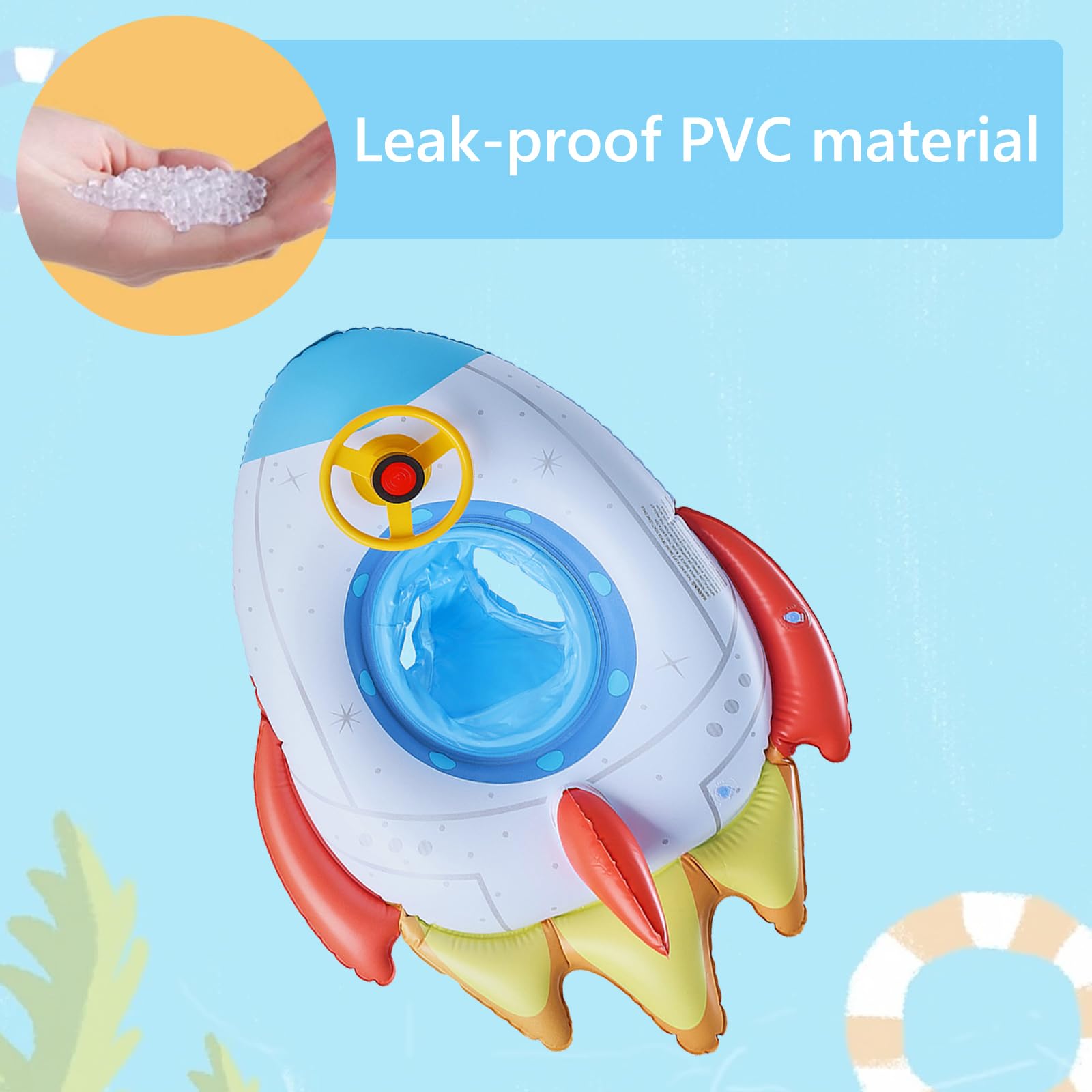 Baby Swimming Float Cute Swimming Float Baby Inflatable Floater with Steering Wheel and Horn Children Airship Swim Ring with Seat Pool Float Summer Outdoor Water Float Toys for Girls Boys 1-5 Years - Image 4