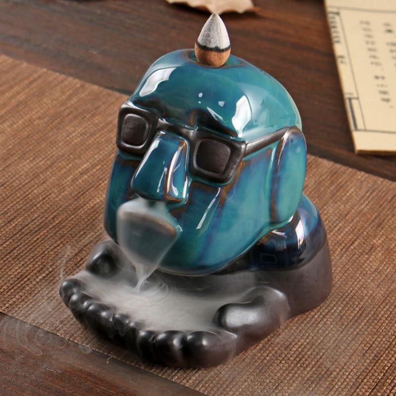 Unique Ceramic Reverse Incense Burner - Human Face Design with Sunglasses | Aromatherapy Zen Decor for Home and Office