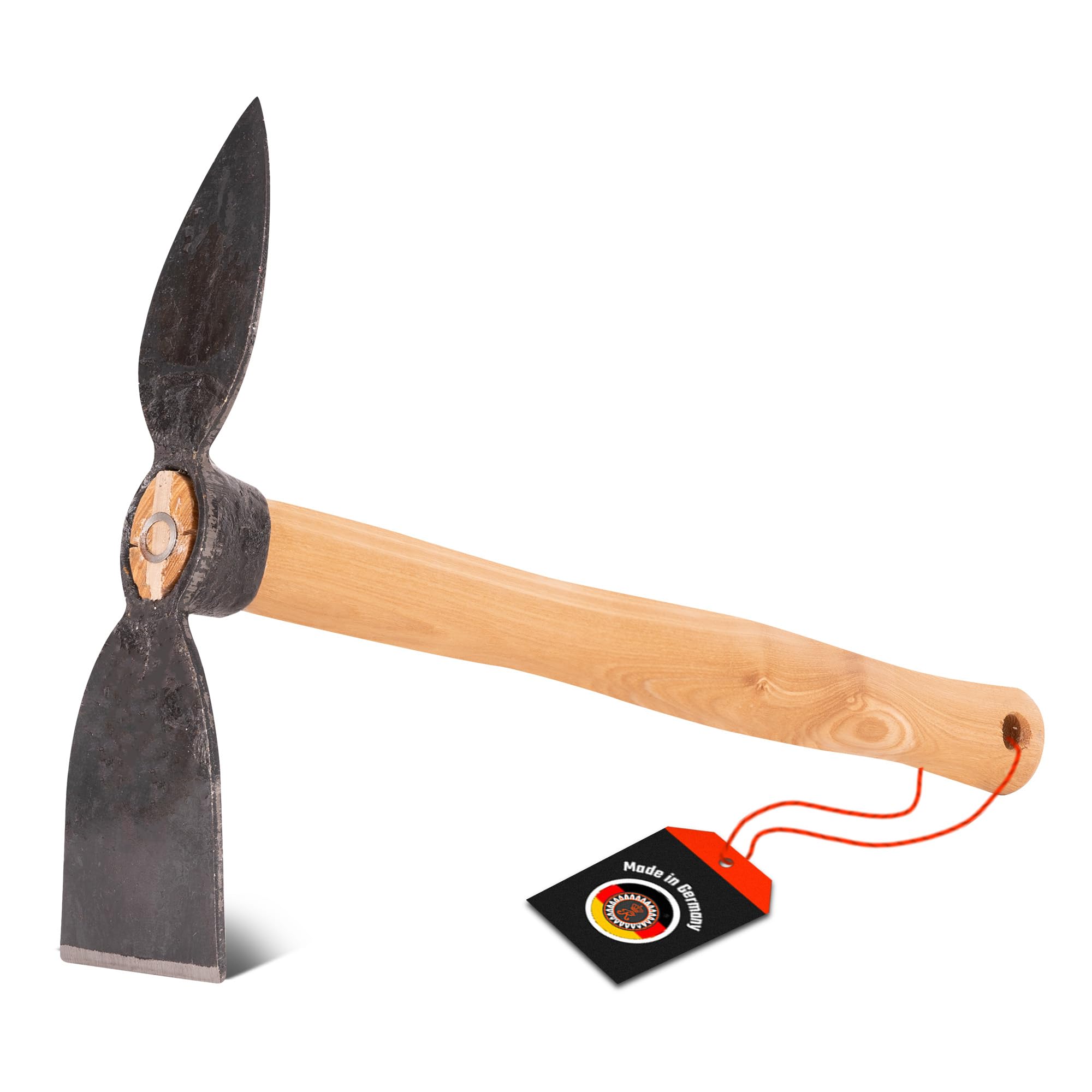 SHW-FIRE - Zappa forgiata stabile per giardino, lama larga e cuore, manico ergonomico corto 40 cm