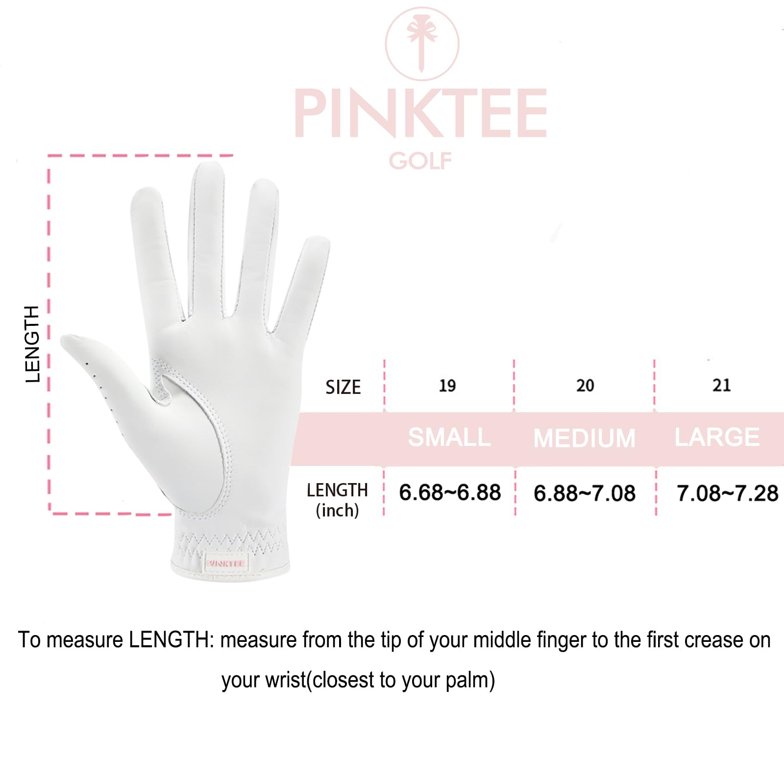 CROWNBLANKS PINKTEE Women's Golf Glove Cabretta Leather Left Hand with Enhanced Grip Ladies Soft Pink Glove Fit Size Small Medium Large XL (20-Medium)