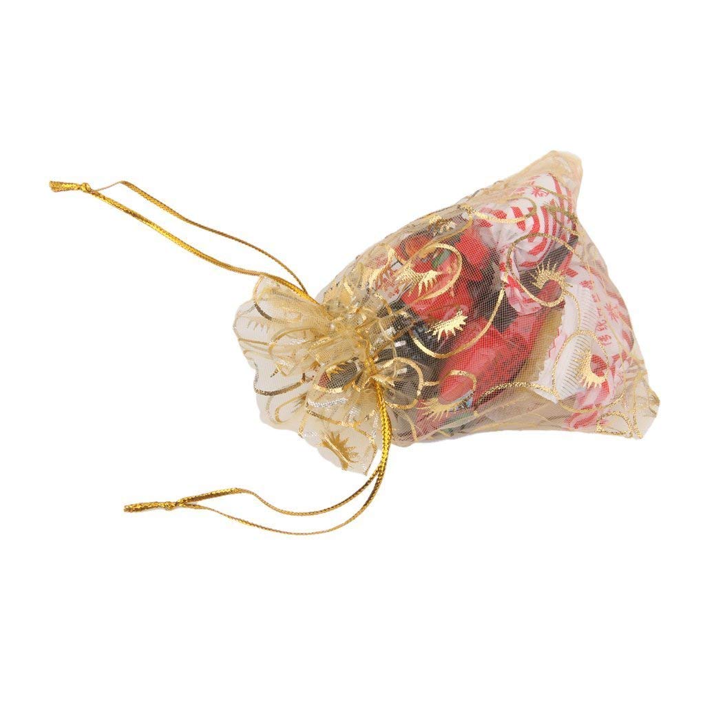 Bolsa de tela de red con cordón para embalaje de frutas secas, organza Shagun Potli, bolsas para devolver regalos, bolsas para joyas (paquete de 100, 16 cm x 13 cm, dorado)