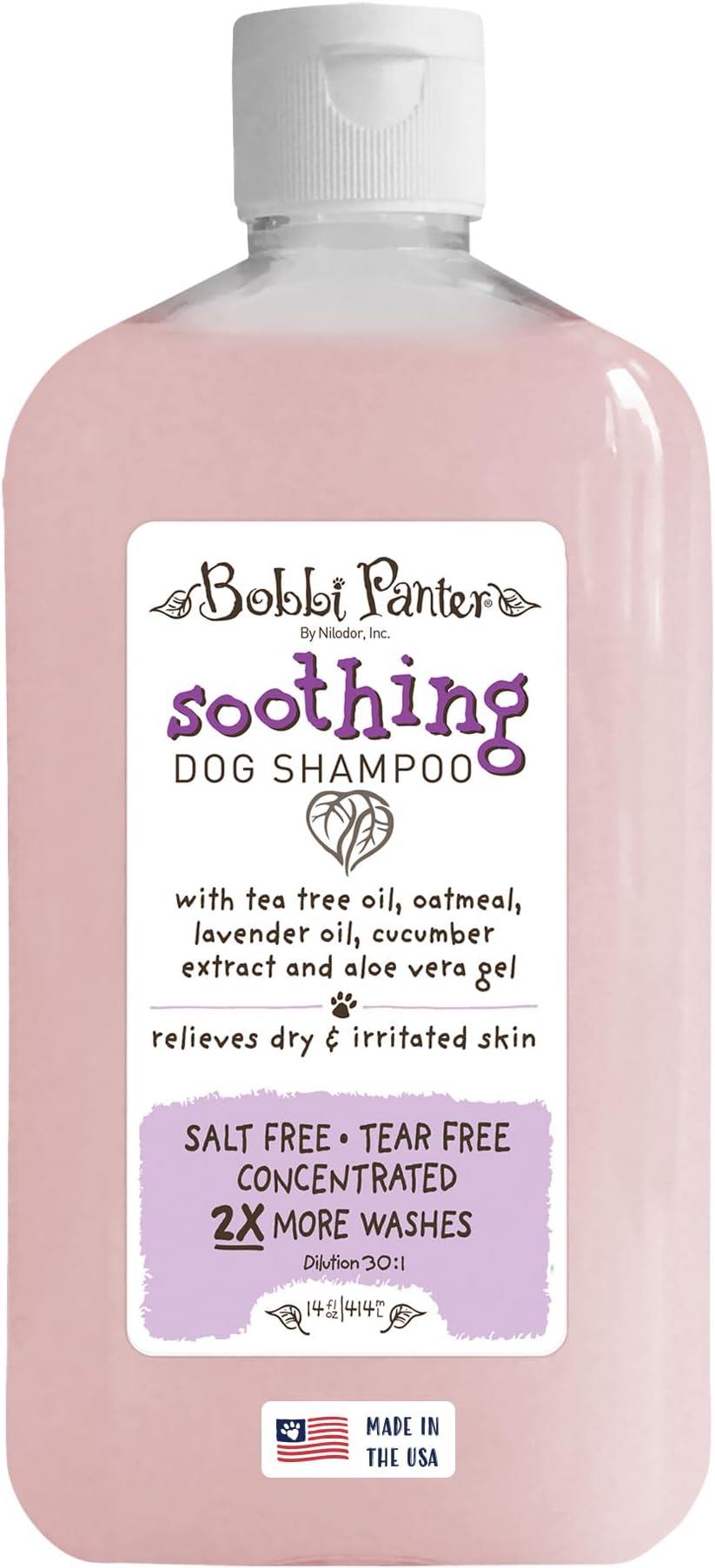 Soothing Dog Shampoo Tea Tree, Lavender, Cucumber & Oat Protein – Natural Formula for Sensitive Skin & Irritation Relief, Tear-Free, 30:1 Concentrate, Made in USA, 14 oz