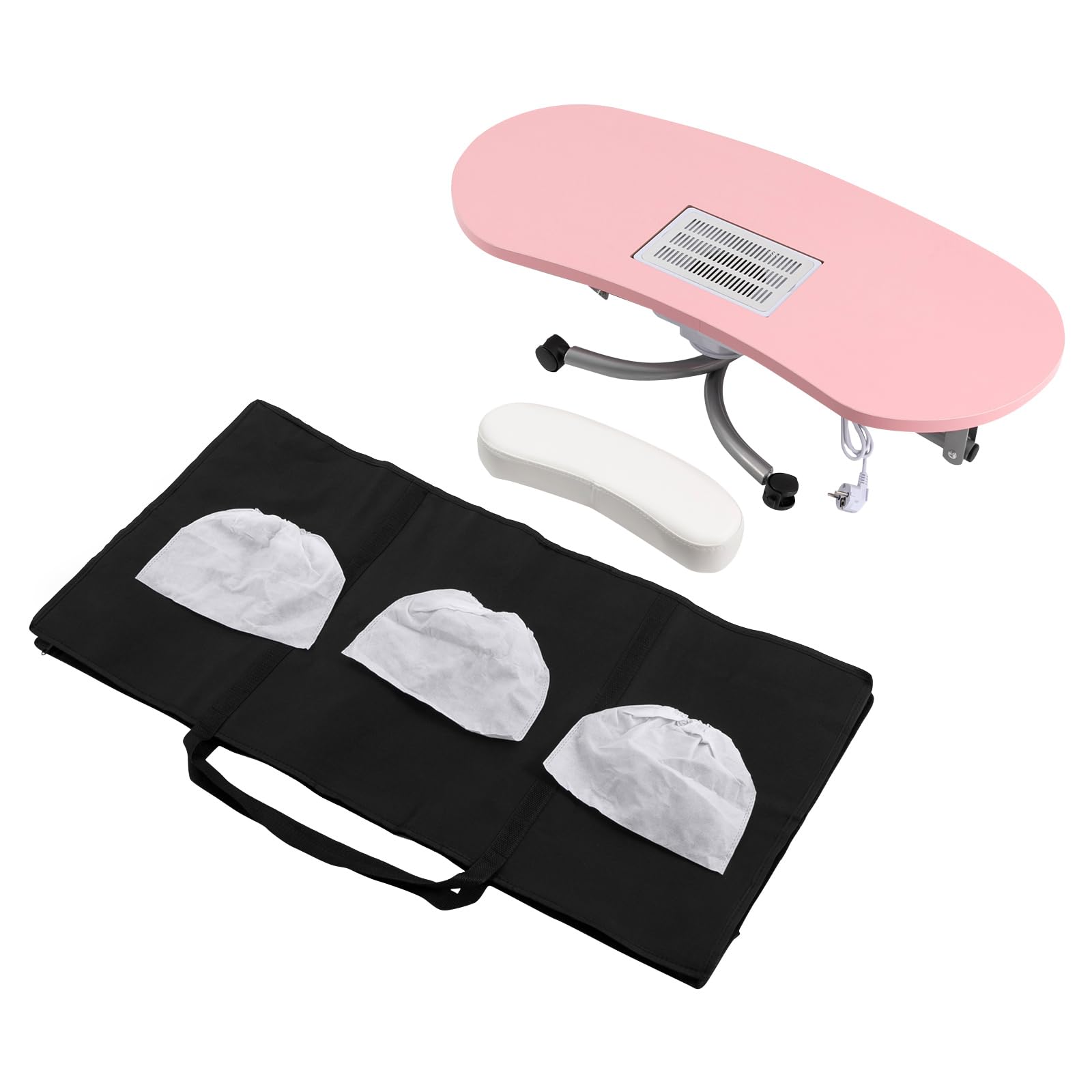 Maniküre Tisch mit Absaugung, faltbarer Nageltisch aus MDF und Eisenrohr, tragbarer Maniküre Tisch mit 4 Rollen und Handgelenkauflage, für Nagelstudio und Zuhause, Pink