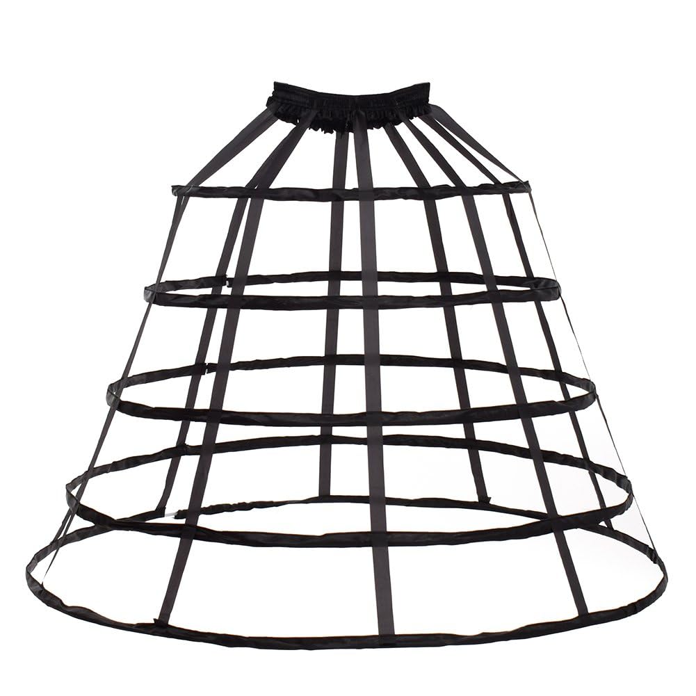 GRACEART 5 Hoops Skirt Petticoat Pannier Cage Skirt Bridal Slips Black