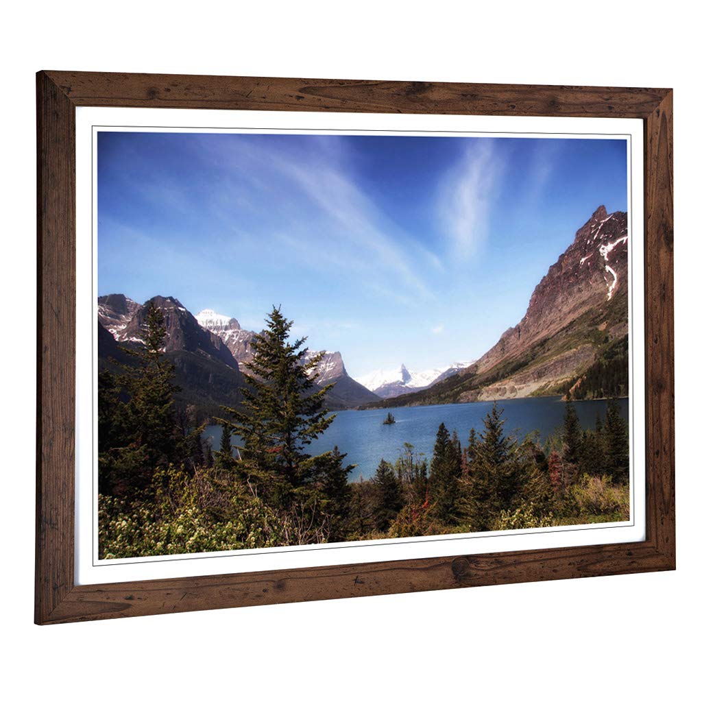 Big Box Art Framed Print of Landscape Montana Lake & Mountains Design | Wall Art Picture | Home Decor for Kitchen, Living Room, Bedroom, Hallway, Walnut, A2 / 24.5x18 Inch / 62x45cm