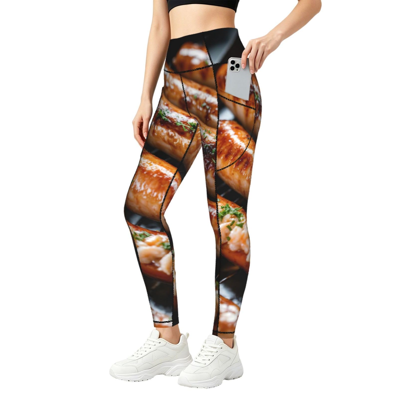 Leggings con estampado de comida rápida y bolsillos laterales de alta elasticidad para mujer 8