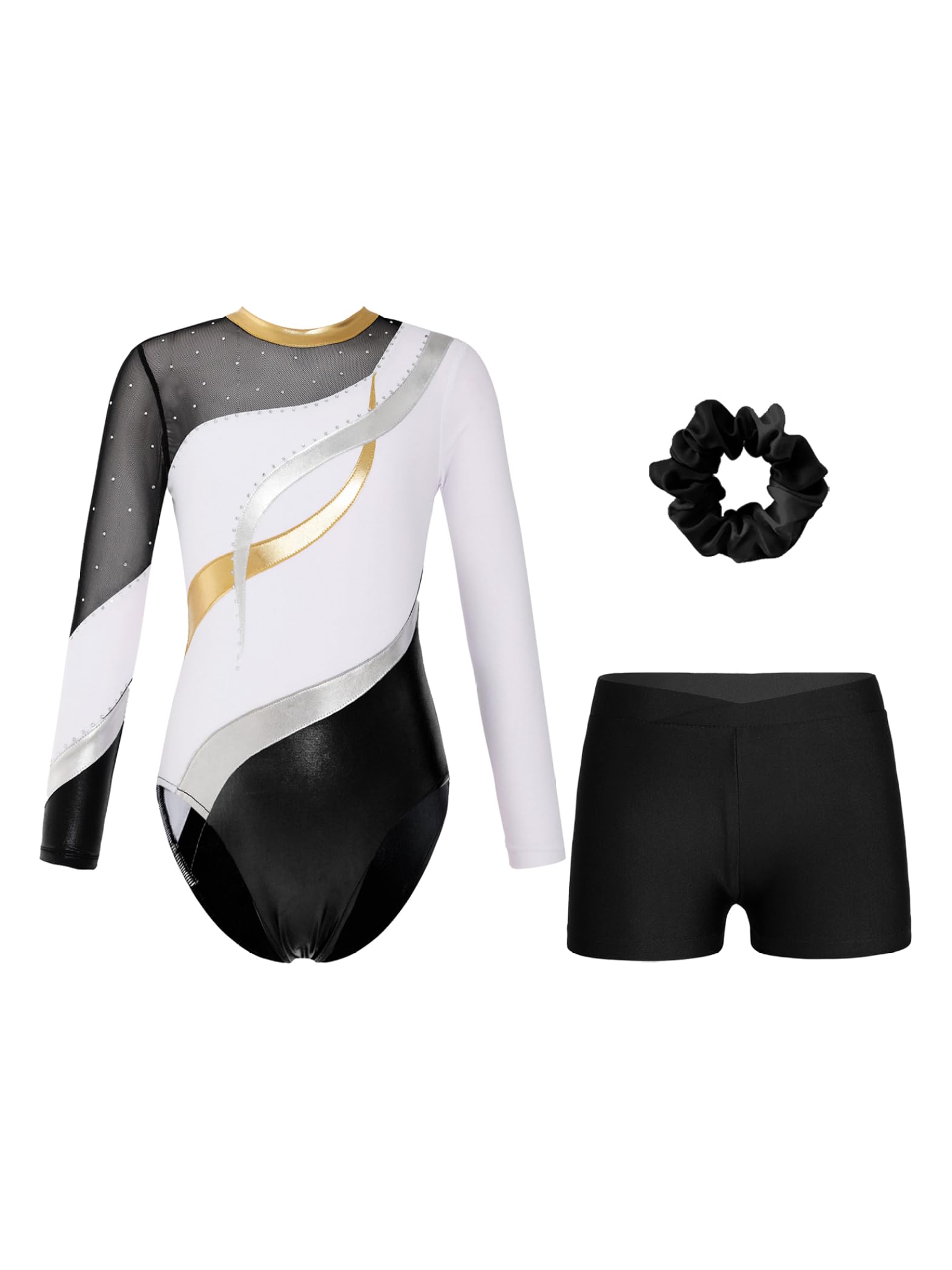 Turnanzug Mädchen Langarm Gymnastikanzug Mit Hose Und Haarband 3-teiliges Gymnastik-outfit Wettkampf