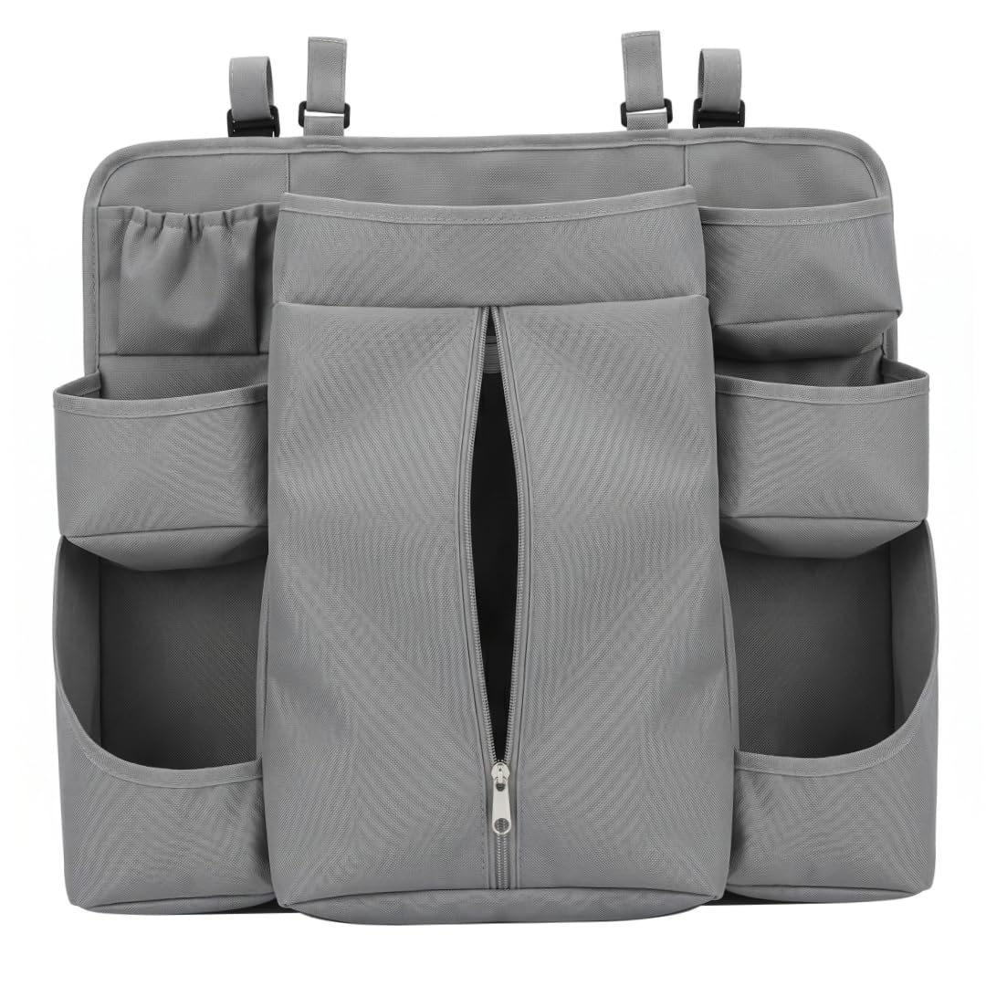Xoeryoy Hanging Diaper Caddy Organizer – Diaper Holder With Multi-pocket Sturdy Divided Storage For Changing Table & Crib – Dark Gray