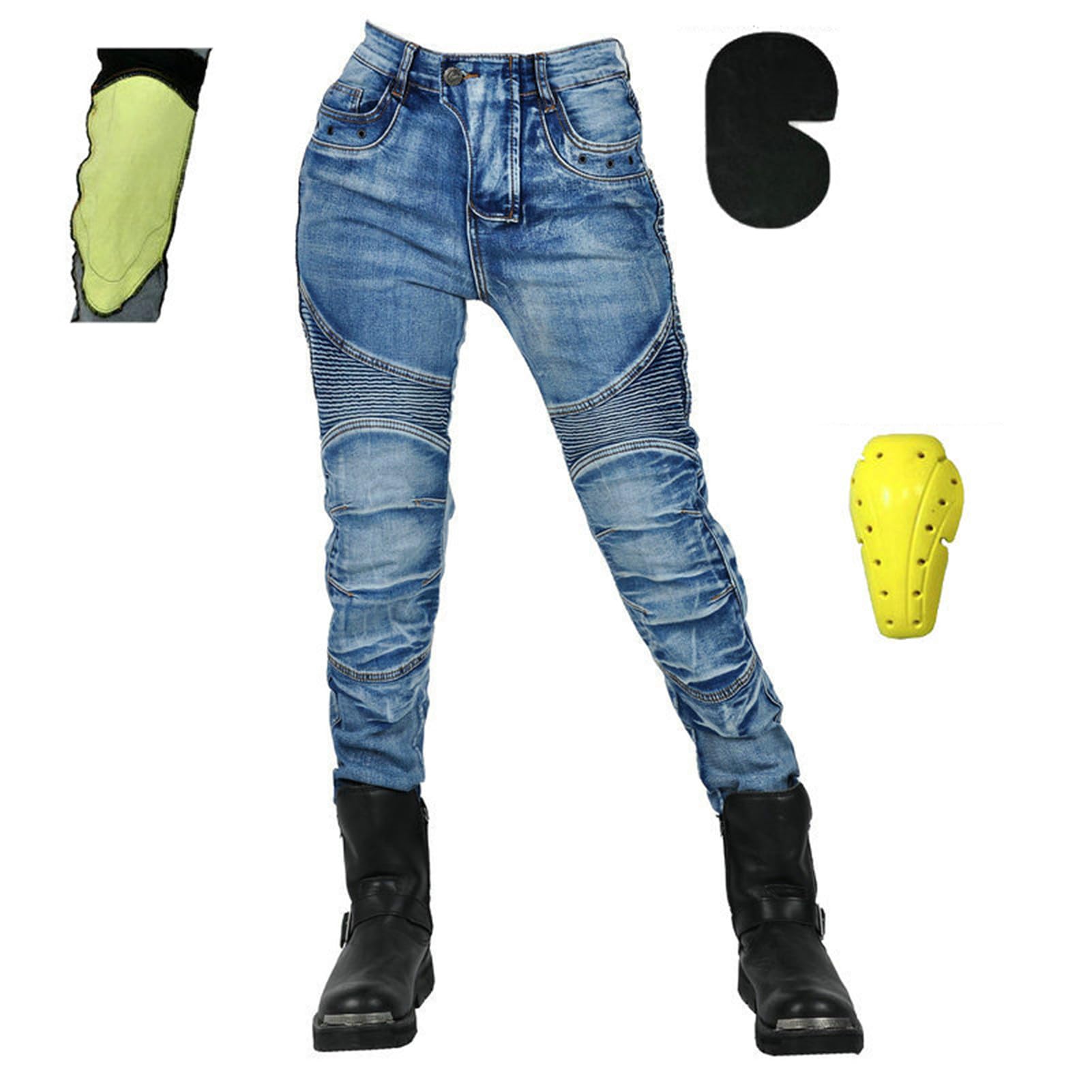 Jeans Da Moto Da Donna Pantaloni Da Motociclista In Denim Impermeabili Protezione Impermeabile Pantaloni Da Moto Da Ciclismo Jeans Da Motociclista Elasticizzati Con 4 Protezioni (Blu,M)