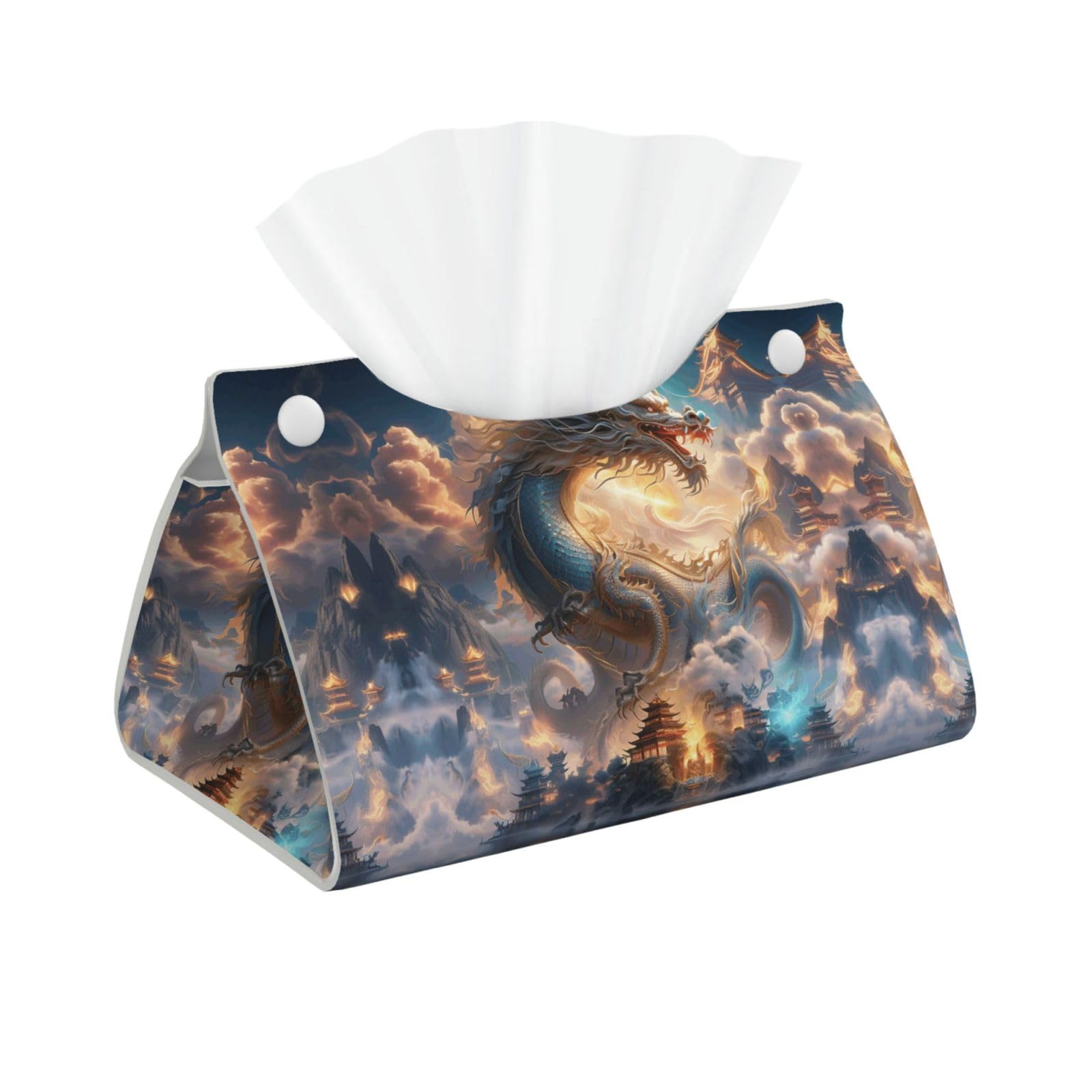 Decorative Tissue Box Cover Dragon in The Heavenly Palace Tissue Box Holder Aesthetic Leather Storage Organizer Box for Bathroom Vanity Tabletop Night Stands Office Funny Home Decorative Tissue Case