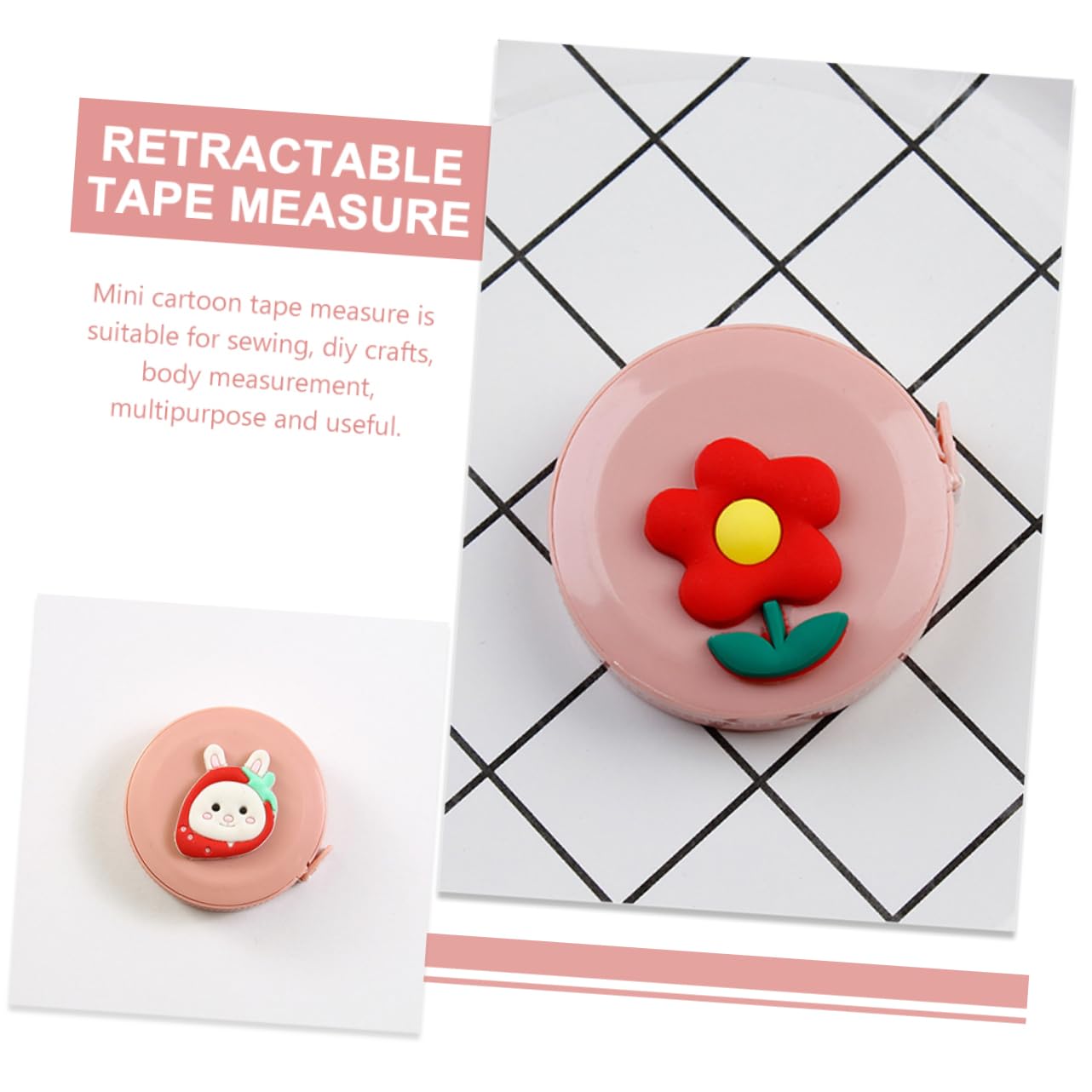 HOMSFOU Mini Cinta Retráctil De Cartoon Para Medidas De Cuerpo Y Manualidades Diseño Lindo Y Compacto Para Costura Y Estudiantes 8 Piezas X 5