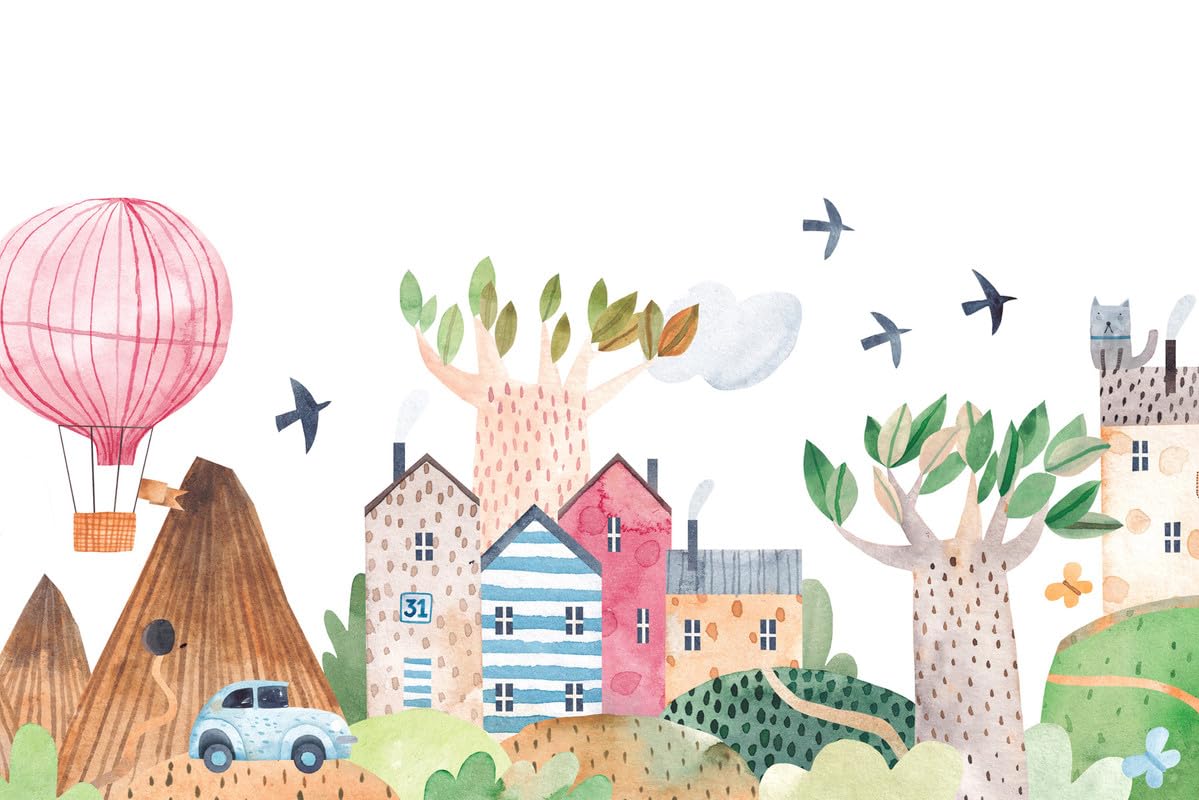 A.S. Création Tapeta Colourful Village 3,75 m x 2,50 m - WALLLOVE Tapeta do pokoju dziecięcego Colourful Village z klejem - DD129591