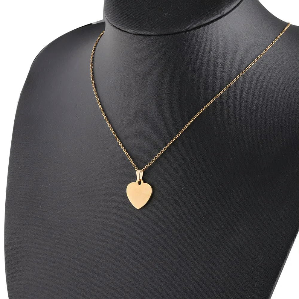 DYRBF - Collana con ciondolo a forma di cuore in acciaio inossidabile lucido a specchio, 16 x 17 mm, con catenina da 45/50/60 cm, confezione da 10 pezzi per incisione personalizzata