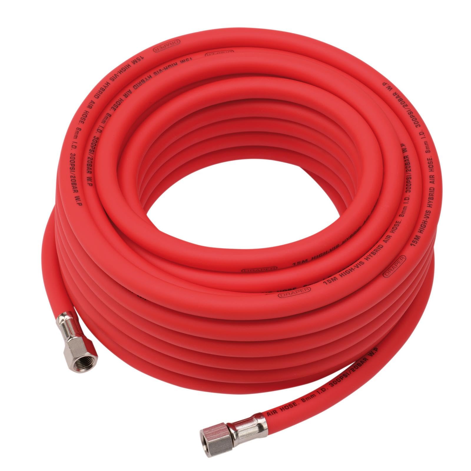 Draper High Visibility Hybrid Air Hose 15M X 8mm 1/4"" Bsp Red - 31735