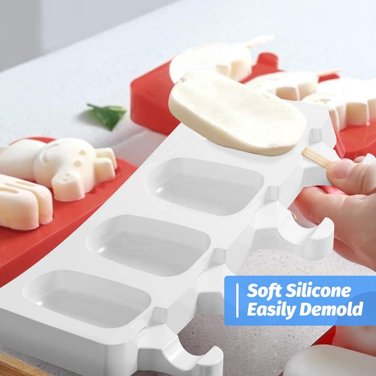 Moldes para polos de hielo, moldes de silicona para paletas de helado de 2 paquetes, sin BPA, con 50 palitos, moldes de helado de grado alimenticio, moldes de helado de postre congelado para niños