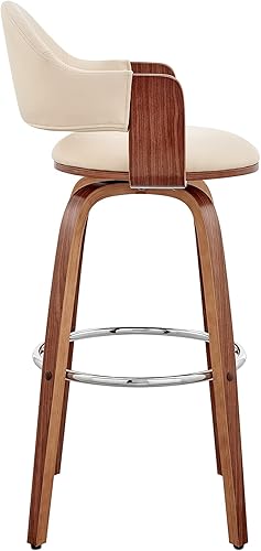 Miniatura 5 de Armen Living Daxton Taburete de bar giratorio moderno de mediados de siglo para encimera de isla de cocina en piel sintética crema y madera de