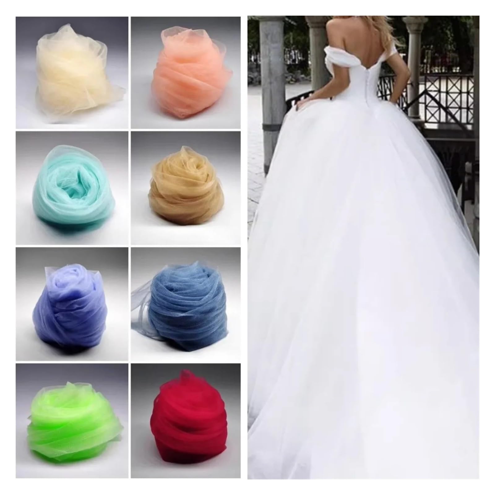 Tüllrolle Weicher Netzstoff for Nähen von Hochzeitskleidern, Abendkleidern, flauschigen Röcken, DIY-Hochzeitshintergrunddekoration, nicht elastisch(Color 16,3yard)
