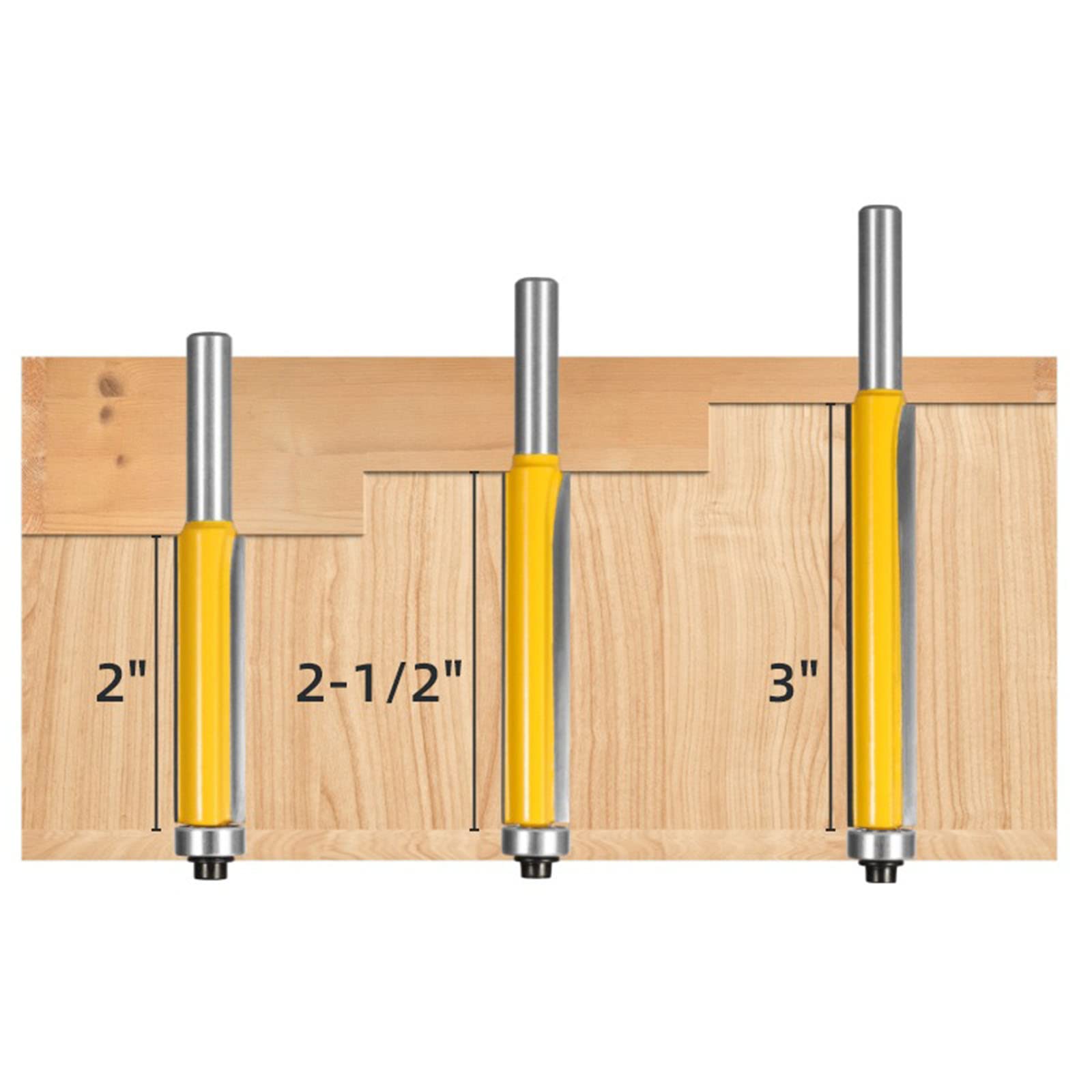BIGP Set di 3 Fresa per Rifilare con Cuscinetto, Frese con gambo da 8 mm, Fresa a Taglienti Diritti, lama extra lunga e dritta, Fresa per Legno