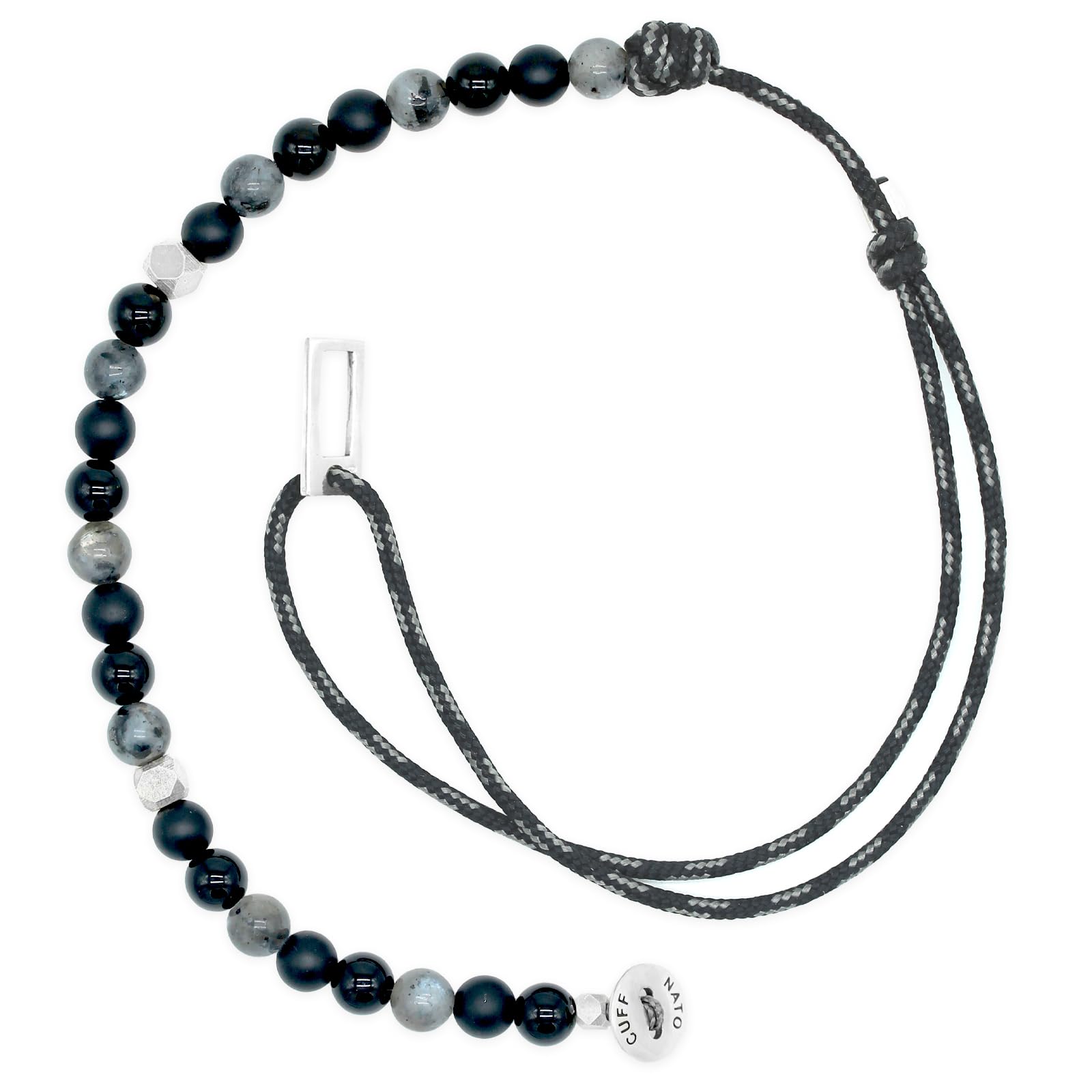 Nato Cuff - Bransoletka Wrap Toggle ze srebra próby 925 - kamienie naturalne - Paracord, biżuteria dla mężczyzn lub kobiet, ręcznie robiona we Francji, Moyenne, Srebro, Ametyst